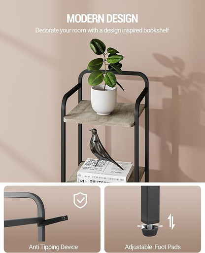 Bookcase Bookshelf, Narrow Book Shelf, Industrial Coner Shelf Storage Organizer, Slim Shelving Unit for Home Office, Living Room, Bedroom, Kitchen, 6-Tier Greige BC24605B