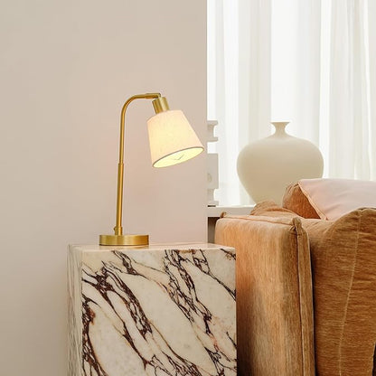 Globe Electric 61000057 16" Desk Lamp, Matte Brass Finish, White Linen Shade, Pivot Joint, On/Off Rotary Switch on Socket, E26 Base Bulb, Lamp for Living Room, Home Office, Home Improvement