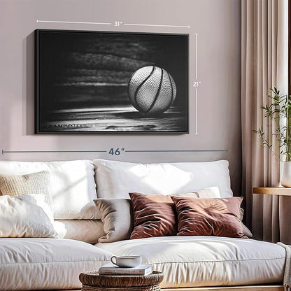 ElephantStock Basketball Wall Art - Horizontal Framed Canvas - 1-Piece Hallway Wall Decor - Photography sports Canvas Print - Black and Gray Decor for Wall - 31" X 21"