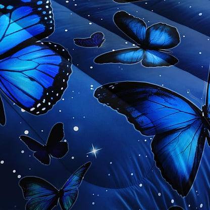 Datura home Blue Butterfly Comforter Set for Girls Women,Bright Blue Butterflies in Blue Sky with Stars Printed Bedding Set with 2 Pillowcases(Butterfly Blue Queen)