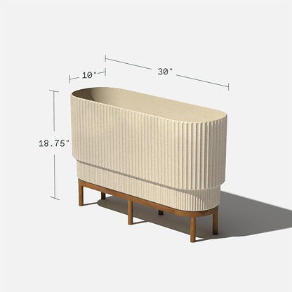 Veradek Demi Series Raised Long Planter for Indoor/Outdoor Use | Made from Plastic & Stone w/Wooden Stand | Modern Patio Décor for Flowers/Shrubs