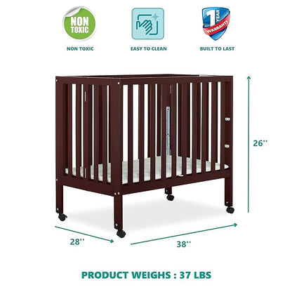 Jett Non-Full Size Folding Convertible Crib, Lightweight Portable Crib, Three Adjustable Mattress Height Settings, Easy to Fold Travel Crib, 1.5” Mattress Pad Included