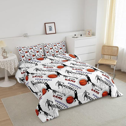 Erosebridal Teen Boys Basketball Bedding Queen Size Basketball Player Quilt Set Kids Girls Sports Bed Comforter Set All Season,Soft Lightweight Duvet Set 1 Basketball Comforter and 2 Pillow Cases