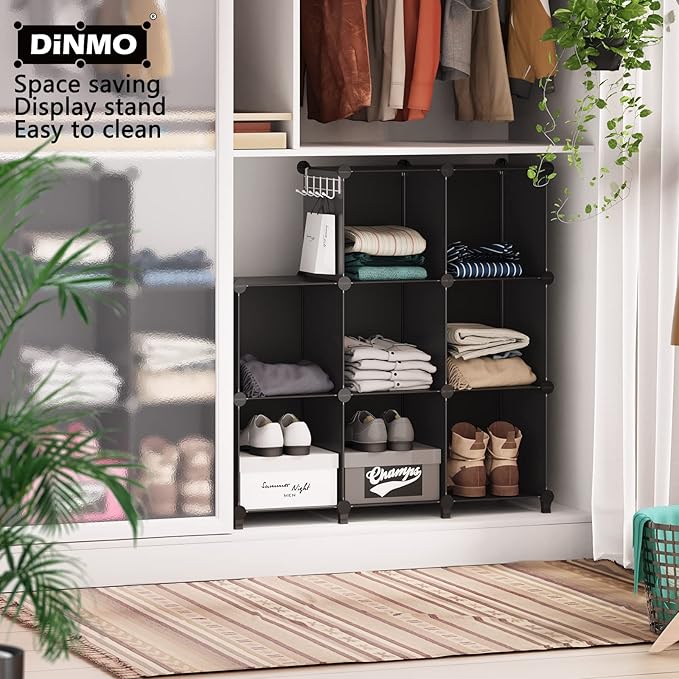 16 Cubes Storage Organizer, Bookcase, Display Shelf with Wooden Mallet, Cabinet Storage for Kids, Adult, Office, Bedroom, Bathroom, Black