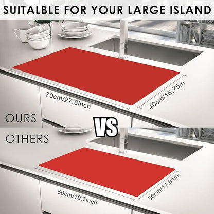 Extra Large Silicone Mats for Kitchen Counter, Food Grade Silicone Placemats for Kids, Nonstick Silicone Mat for Baking Crafts, Heat Resistant Pastry Mats for Rolling Dough Nonslip, 28''x15.7'' Red
