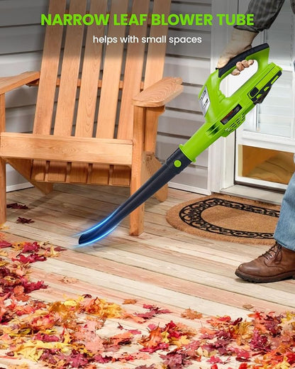 HARDELL 18V Cordless Leaf Blower, Battery Powered Leaf Blower for Lawn Care, Electric Mini Leaf Blower, 130MPH/98CFM, Bright Green (Battery & Charger Included)