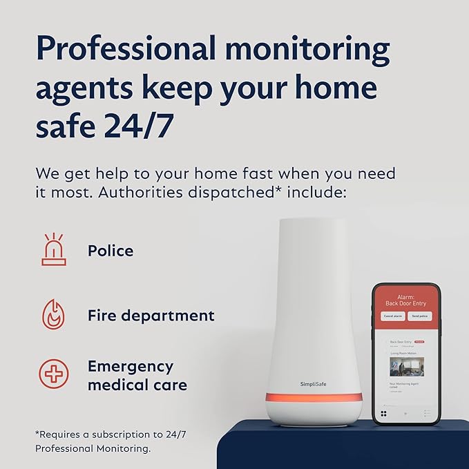SimpliSafe 8 Piece Wireless Home Security System - Optional 24/7 Professional Monitoring - No Contract - Compatible with Alexa and Google Assistant , White
