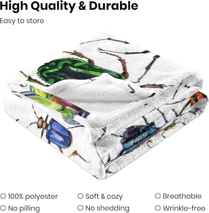 Beetle Baby Blanket 30x40 Inches - Ultra Soft Bugs Print Flannel Throw Blankets - Colorful Insect Nursery Blanket for Infants & Toddlers - Crib & Stroller Blanket - Bug Lover Gift for Kids
