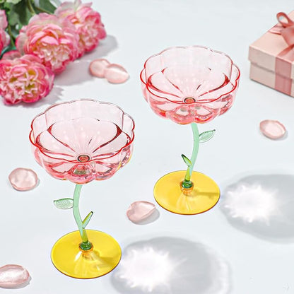 12 Pcs Pink Plastic Ribbed Coupe Glasses Detachable 7oz Flower Cocktail Glasses Modern Wavy Plastic Cocktail Coupes Disposable Martini Glasses Mimosa Glassware champagne goblets (12, PInk)