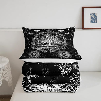 Feelyou Sun and Moon Comforter Bohemian Tree Butterfly Style Bedding Set Psychedelic Hippie Comforter Set for Boys Girls Children Teens Bedroom Decor Galaxy Astrology Duvet Set Full Size