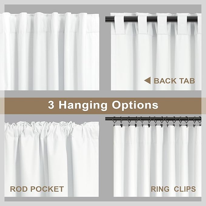 White Black Out Curtains 54 Inch Long 2 Panel Elegant Short Summer Curtains for Living Room Thermal Insulated Cotton Linen Blackout Drapes for 52-56 Inch Bay Window Country Chic Back Tab 52x54 Length