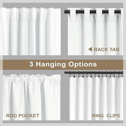 White Black Out Curtains 54 Inch Long 2 Panel Elegant Short Summer Curtains for Living Room Thermal Insulated Cotton Linen Blackout Drapes for 52-56 Inch Bay Window Country Chic Back Tab 52x54 Length