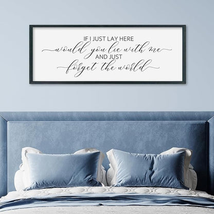 SRSZHIYUE If I Lay Here Would You Lie With Me Sign Bedroom Wall Decor Art 40"×15" Large Wood Framed Wall Hanging (Black)