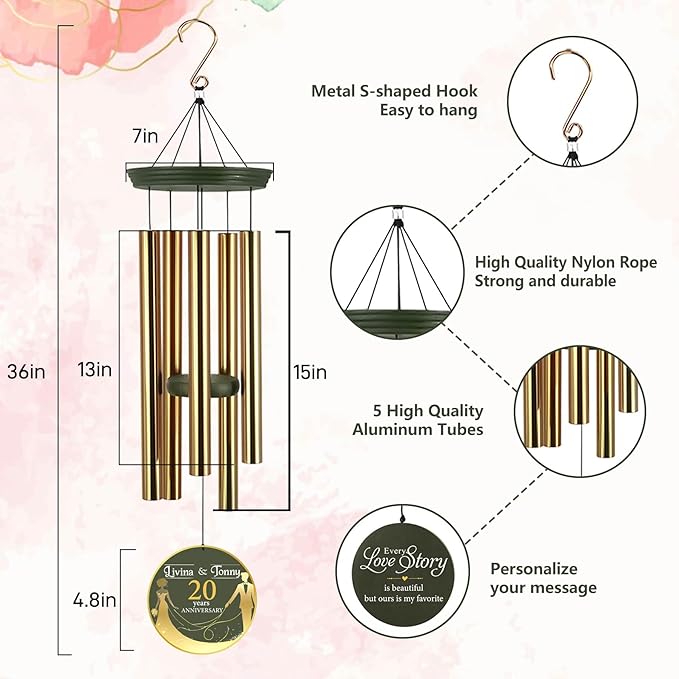 ASTARIN Wedding Memory Day Gifts Wind Chimes Customized, Personalized Wind Chimes 2025, for Couple Women Men, Deep Tone Wooden Windchime