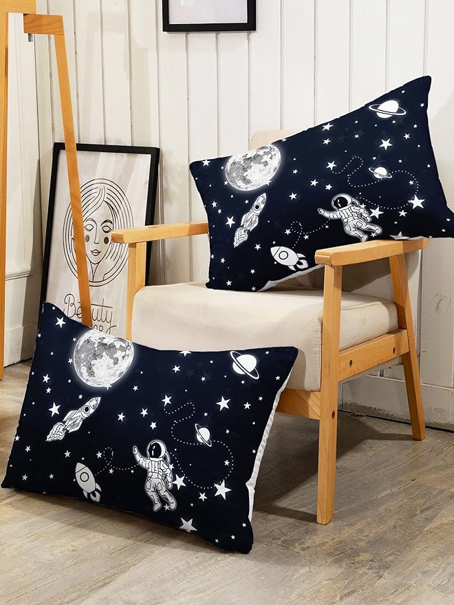 Datura home Kids Comforter Set Astronaut Space Rocket Printed Pattern Quilt Bedding Set with 1 Comforter and 2 Pillowcases for Girls Bedroom All Season(Space Rocket Twin), Twin 68x86inches