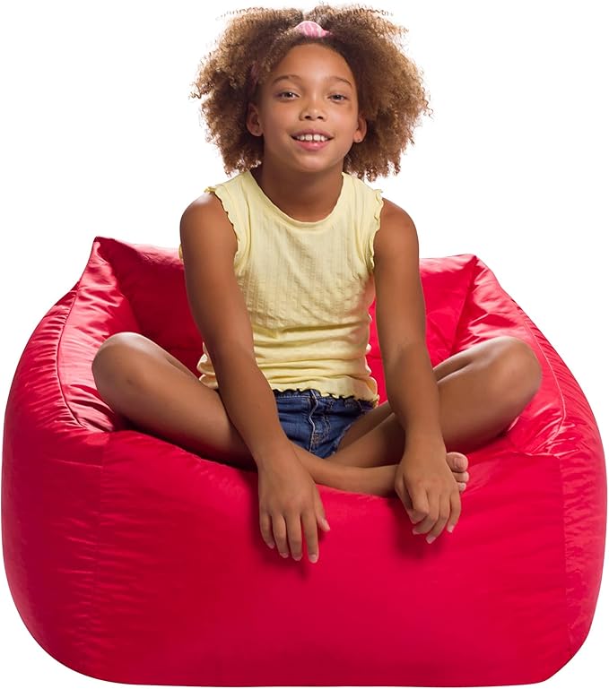 Posh Creations Structured Comfy Seat for Playrooms and Bedrooms, Large Bean Bag Chair, Coronado Chair, Red