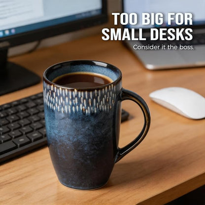 22oz Oversized Heavyweight Ceramic Coffee Mug, Large (Blue) | 22oz Extra Large, Oversized Heavyweight Ceramic, Reactive Glaze, Microwave & Dishwasher Safe, Prop 65 Compliant, Gift Box