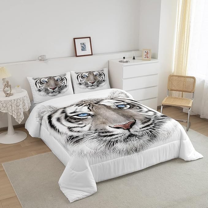 Erosebridal Boys Tiger Comforter Set Twin Size, Wild Animal Print Down Comforter for Boys Girls Teens Adult Bedroom, Grey Tiger Skin Duvet Insert Black White Stripe Bedding Comforters for Bedroom