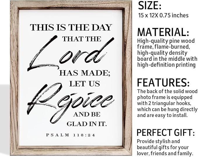 Christian Wooden Wall Sign, Front Door Signs Decor, Home Decor for Porch, Framed Wall Plaque Sign 15 * 11.5 inches, Housewarming Gift, This is the Day that the Lord had Made