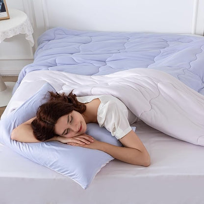 COTTEBED Reversible Ultra-Soft Light Pink and Purple Comforter Set Queen Full Size, Jersey Knit T-Shirt Feel Cute Fluffy Lightweight Bedding Down Blanket Quilt Pillowcase for Man Women Girl All Season
