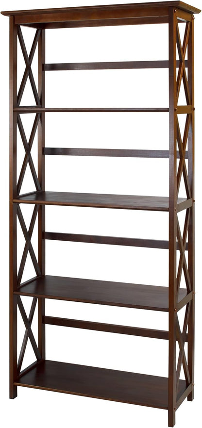 Casual Home Montego 5-Shelf Bookcase, Walnut (New)