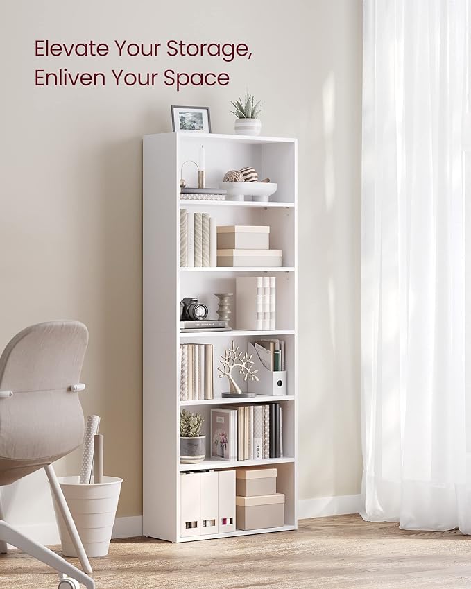 VASAGLE Bookshelf, 23.6 Inches Wide, 6-Tier Open Bookcase with Adjustable Storage Shelves, Floor Standing Unit, Cloud White ULBC166T14