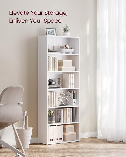VASAGLE Bookshelf, 23.6 Inches Wide, 6-Tier Open Bookcase with Adjustable Storage Shelves, Floor Standing Unit, Cloud White ULBC166T14