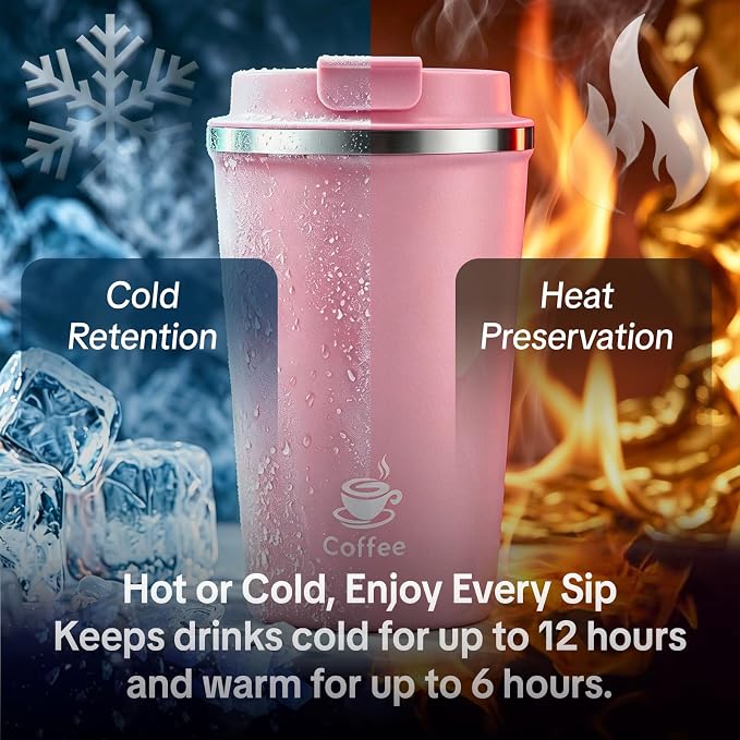 17oz Travel Coffee Mug ,Leakproof Vacuum Coffee Cup Insulated Tumbler | 304 Stainless Steel, Double-Wall Vacuum Insulated, Leakproof, Fits Hot & Cold Drinks Car Cup Holders, Travel, Office