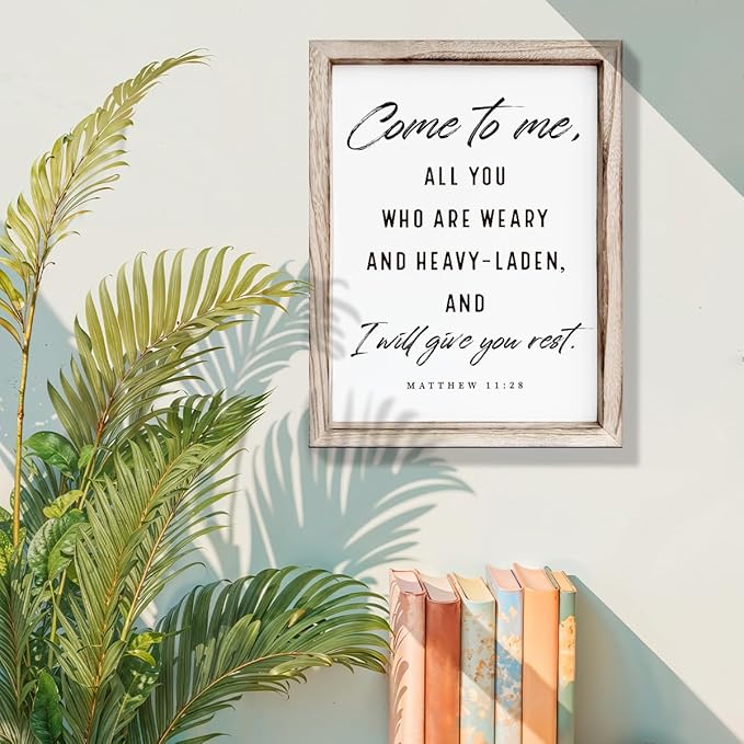 Christian Wooden Wall Signs, Living Room Decor, Bedroom Signs, Scripture Home Decor, Bible Verse Decoration, Framed Wall Plaque Sign 15 * 11.5 inches, Come to Me Sign
