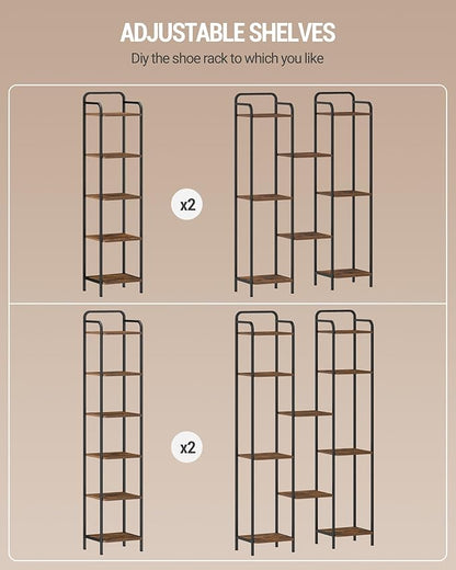 Bookcase Bookshelf, Narrow Book Shelf, Industrial Coner Shelf Storage Organizer, Slim Shelving Unit for Home Office, Living Room, Bedroom, Kitchen, 5-Tier Rustic Brown BC24501B