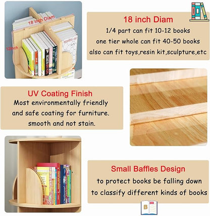 Gdrasuya10 3 Tier Rotating Bookshelf with Legs, Revolving Bookcase Standing Small Bookshelf Storage Wood Bookcase 360 Display Book Shelf Easy Assemble for Bedroom Study Room