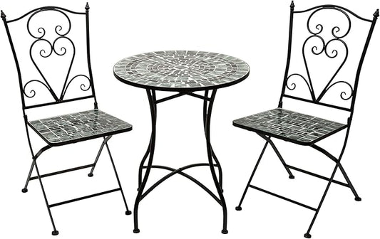 Alpine Corporation Alpine Marbled Glass Mosaic Bistro Set, Onesize, Black/Gray