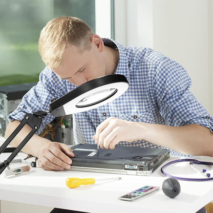 Magnifying Glass with Light and Stand & Clamp, Magnifying Desk Lamp with LED Lighted 5X Magnifier, Dual Fixtures, Upgraded Switch, for Hobby Craft Repair Reading Precision Work