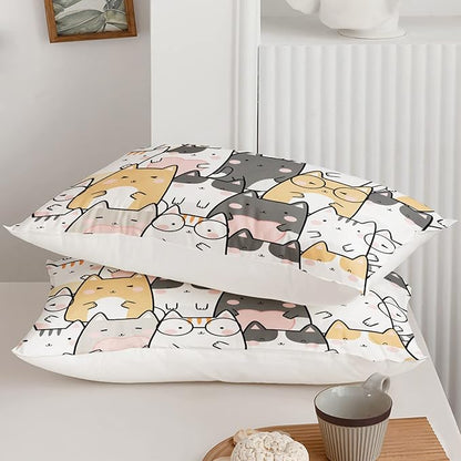 Kawaii Cat Comforter King Size,Cats Comforter Set for Kids Teens Girls Boys,3Pcs Bedding Set Printed Comforter with 2 Pillowcases,Down Alternative,Soft and Lightweight，King Size
