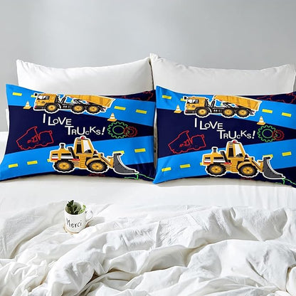 Truck Comforter Set Boys Twin Bedding Sets Kids Excavator Equipment Truck Down Comforter Construction Vehicle Quilt Duvet Set Cartoon Machinery Truck Gear Duvet Set Bulldozer Tractor Cars,Colorful