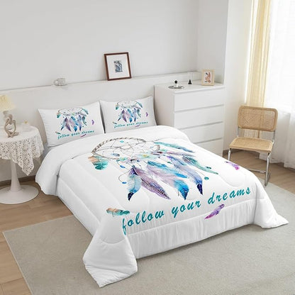 Dreamcatcher Comforter Set Boho Dream Catcher Bedding Set for Kids Boys Girls Teens Decor Indian Hippie Feather Print Comforter Native American Duvet Set 2Pcs Twin Size