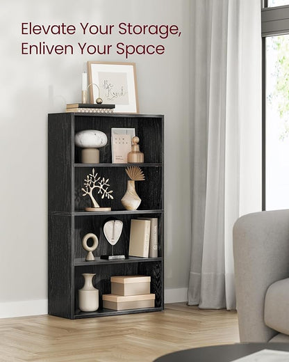 VASAGLE Bookshelf, 23.6 Inches Wide, 4-Tier Open Bookcase with Adjustable Storage Shelves, Floor Standing Unit, Ebony Black ULBC164T56
