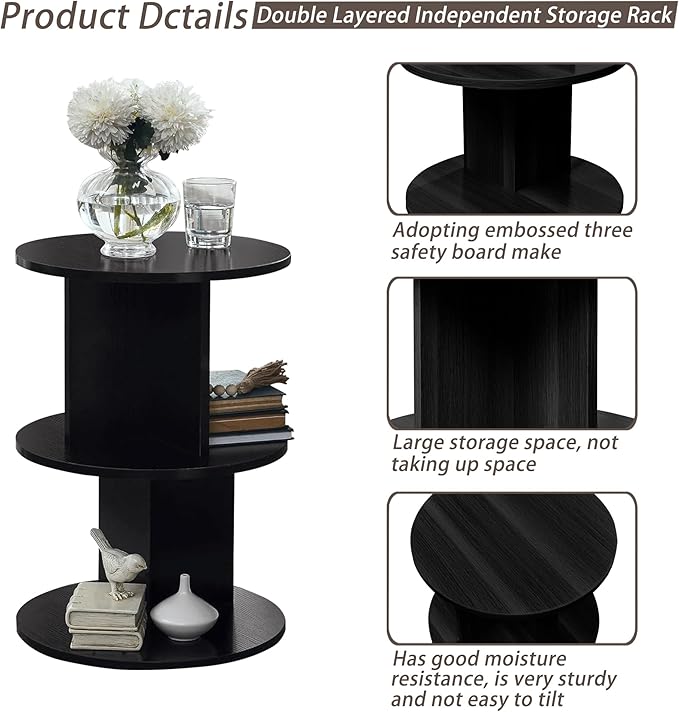 ECYIL Double Layered Independent Storage Rack, Full Circular Color Blocking Bookshelf, Suitable for Home, Office, Living Room, etc (black)