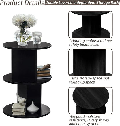 ECYIL Double Layered Independent Storage Rack, Full Circular Color Blocking Bookshelf, Suitable for Home, Office, Living Room, etc (black)