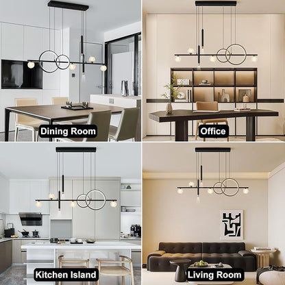 ORANOOR Modern LED Pendant Lights, Dimmable 47inch Linear LED Chandelier | Upgraded Black & Gold Dining Room Hanging Light Fixtures Kitchen Island Globe Pendant Lighting for Dining Table (4200lm)