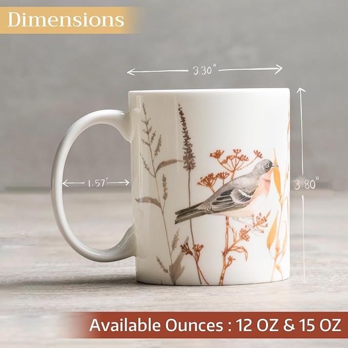 Maison d' Hermine Coffee Mug with Handles Tea Cups (15 Ounce, Pack of 1) | Fine Bone China Coffee Mugs for Hot Beverages Cappuccino Latte Home Spring Summer -Meadow Florals - Beige - Meadow Sunrise