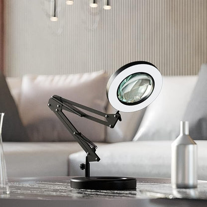 HITTI 【Upgraded】 5X LED Magnifying Lamp, 1,800 Lumens Stepless Dimmable, 3 Color Modes, 8-Diopter 4.2″ Real Glass Lens Magnifier Desk lamp, Magnifying Light and Stand for Crafts Reading Close Work