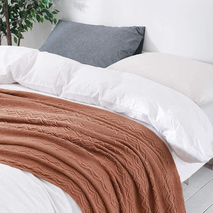 MIULEE Knitted Boho Throw Blanket for Couch Textured Knit Terracotta Rust Blanket with Tassels Cozy Woven Farmhouse Blanket for Sofa Bed Chair Wave Pattern Fall Decor 50"x60", Orange