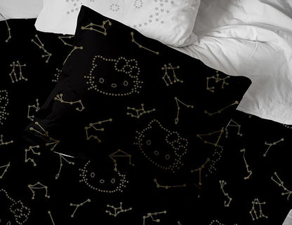 Jay Franco Hello Kitty Stars Twin Comforter Set - 5 Piece Bedding includes Sheet Set & Pillow Covers - Super Soft Zodiac Black & Gold Bedding