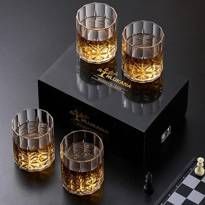 Hlukana Unbreakable Plastic Whiskey Glasses Set of 6, 14 Oz Old Fashioned Glasses for Scotch Cocktail Rum Bourbon Vodka Liquor, Unique Gifts for Men, Reusable, Clear, BPA-free, Dishwasher Safe