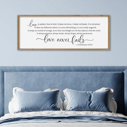 SRSZHIYUE Love is Patient Kind Sign Wall Decor Art 32"×12" 1 Corinthians 13 4-8 Master Bedroom Christian Wood Framed Large Wall Hanging (Wood)