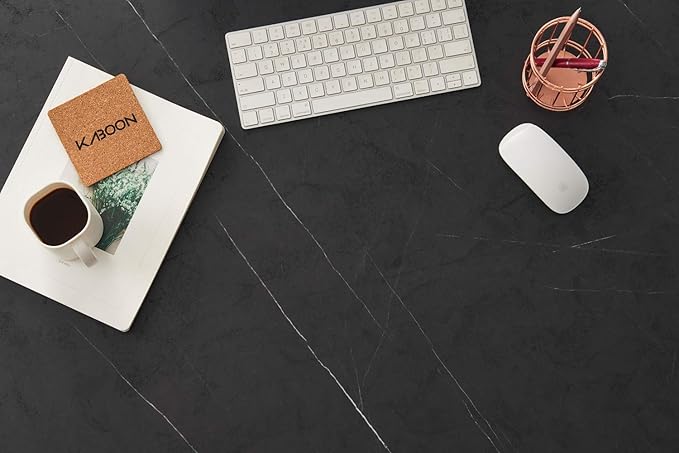 Kaboon Universal Tabletop 45.67"x23.62", Solid One-Piece Melamine Table Top, Double Desk L-Desk DIY, Home and Office,Cloud Atlas/Black Marble