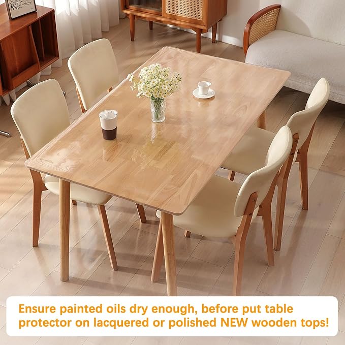 48 x 86 Inch 4FT Clear Plastic Dining Table Protector Tablecloth Desk Pad Mat Wooden Furniture Coffee Glass End Side Bar Table Cloth Top Protection Countertop Cover Waterproof Rectangular PVC Vinyl