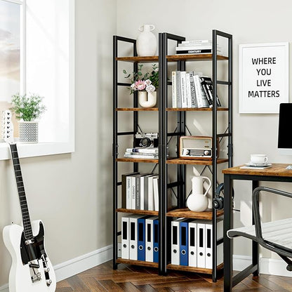 NUMENN 5 Tier Slim Bookshelf, Tall Bookcase Shelf Storage Organizer, Modern Book Shelf for Bedroom, Living Room and Home Office, Vintage