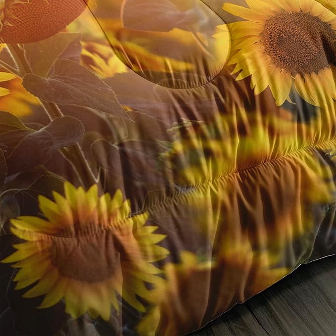 Horse Comforter Full Size,Sunflower Horse Comforter Set for Kids Teens Girls Boys,3Pcs Bedding Set Printed Comforter with 2 Pillowcases,Soft and Lightweight，Full Size